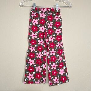 Vintage Healthtex Girls Chocolate Brown Pink Floral Flare‎ Pants Size 5T